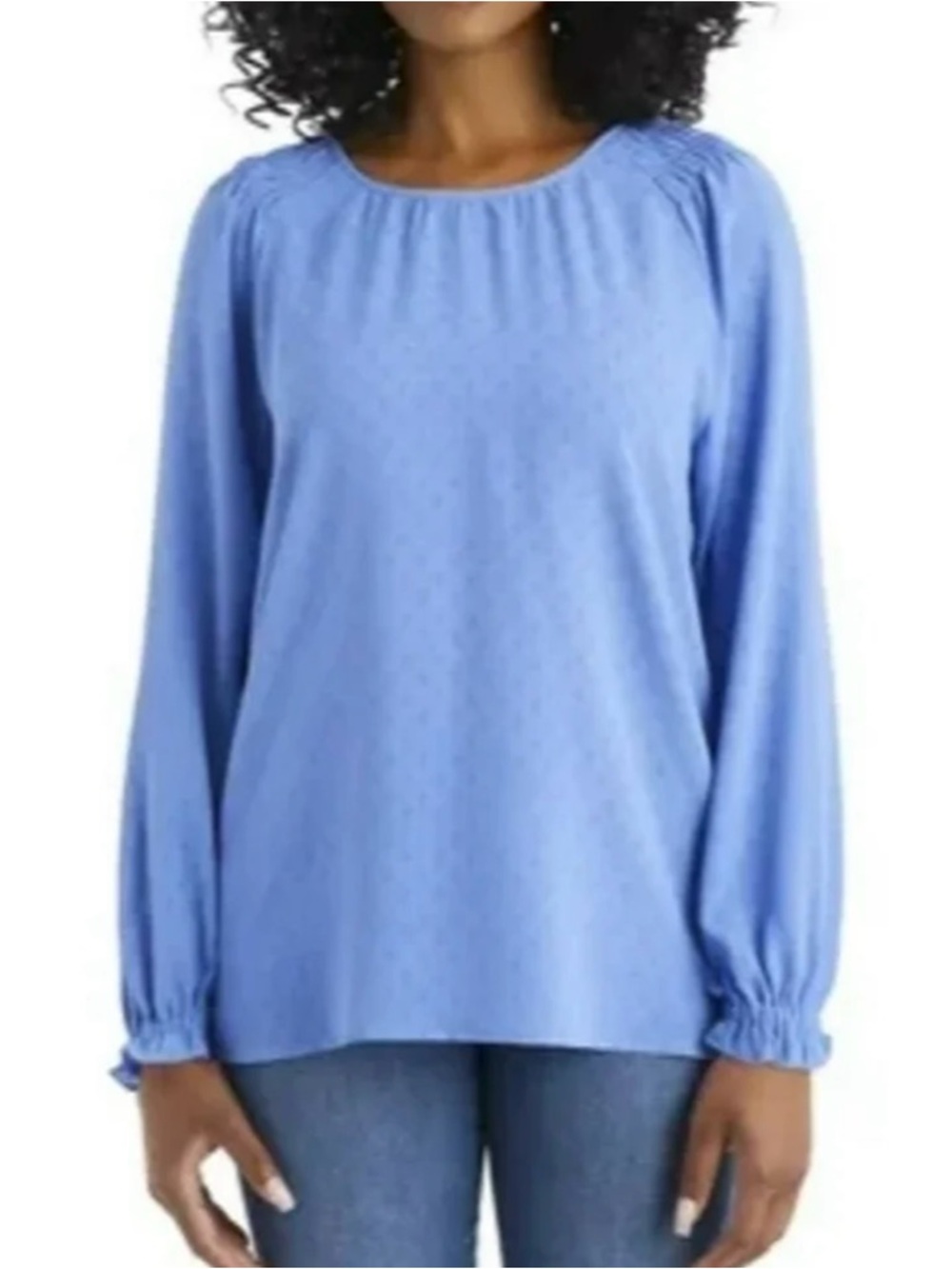 Jessica Simpson Sky Blue Long-Sleeve Dot-Texture Blouse
